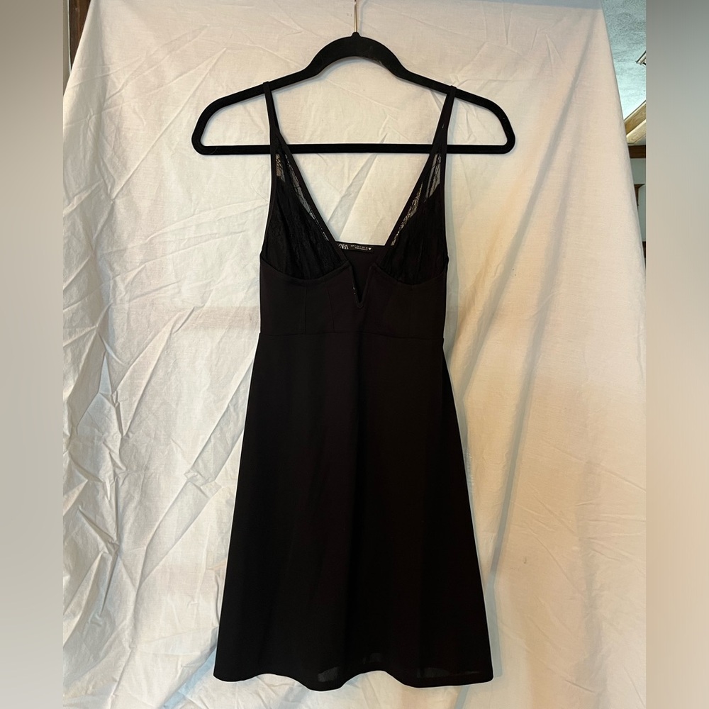 Zara Black Mini Dress with Lace Detail